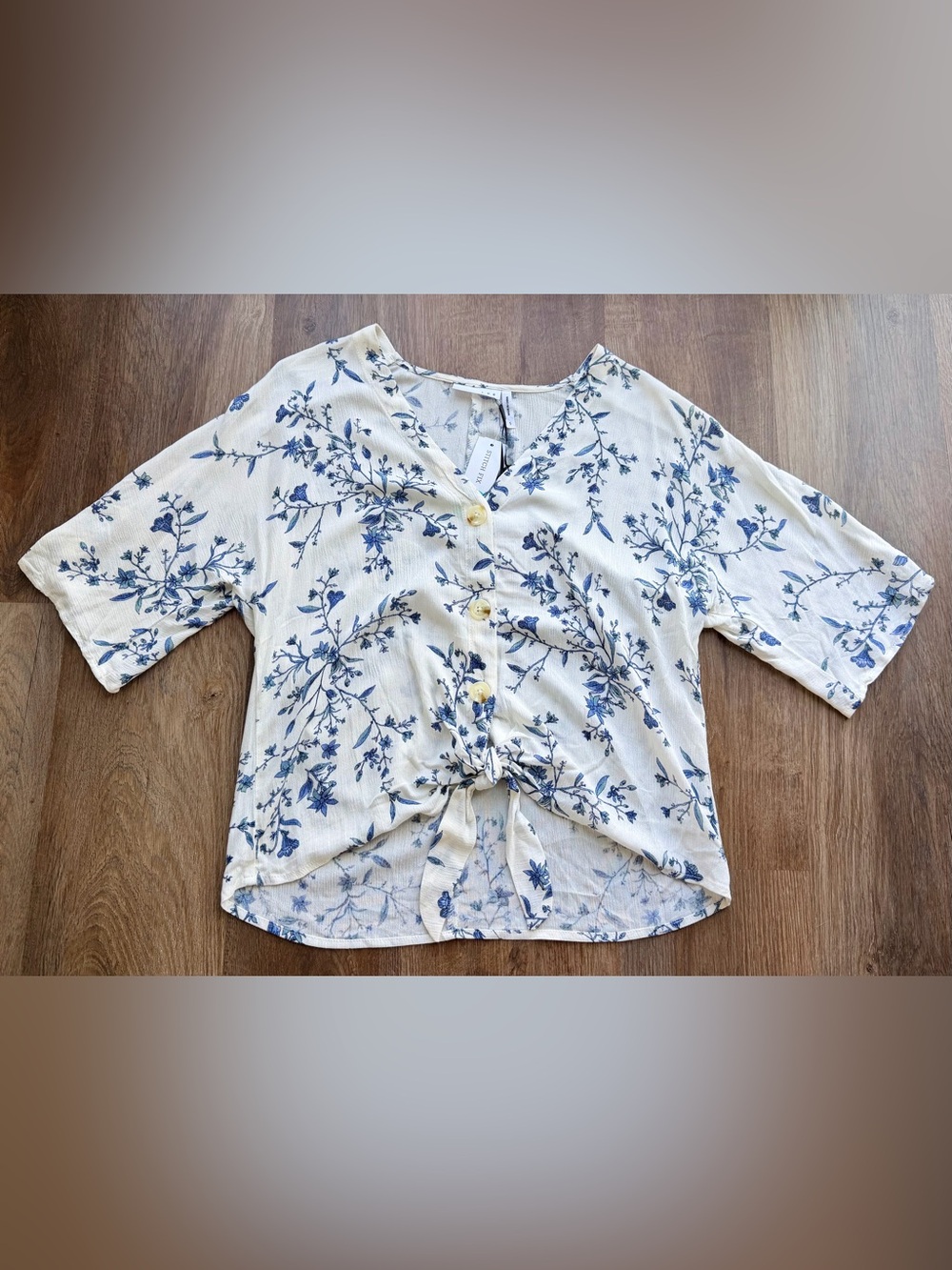 🆕 LUQ | Elayne Tie Front Floral Blouse | Blue Botanical Print Top | Stitch Fix